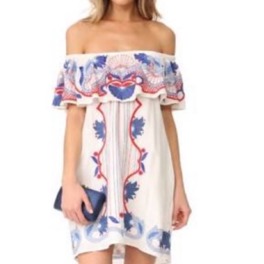 Red Carter off shoulder‎ ruffle embroidered mini dress beach coverup size XS